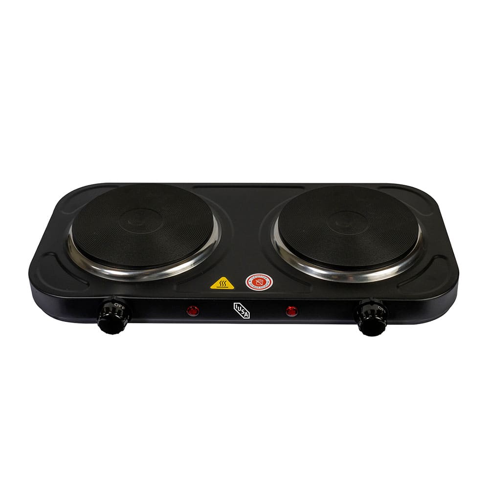 IUSA - Parrilla eléctrica iusa, 2 quemadores de disco, 2000 w, color negro