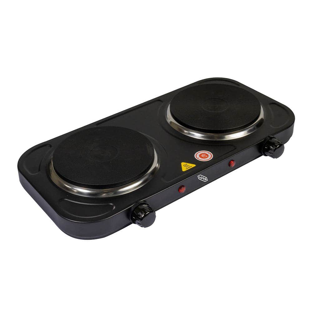 IUSA - Parrilla eléctrica iusa, 2 quemadores de disco, 2000 w, color negro