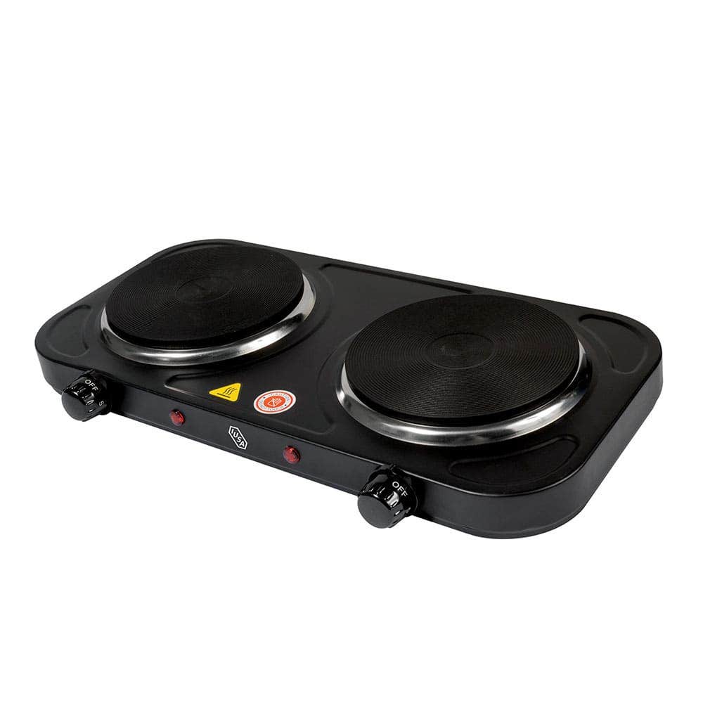 IUSA - Parrilla eléctrica iusa, 2 quemadores de disco, 2000 w, color negro