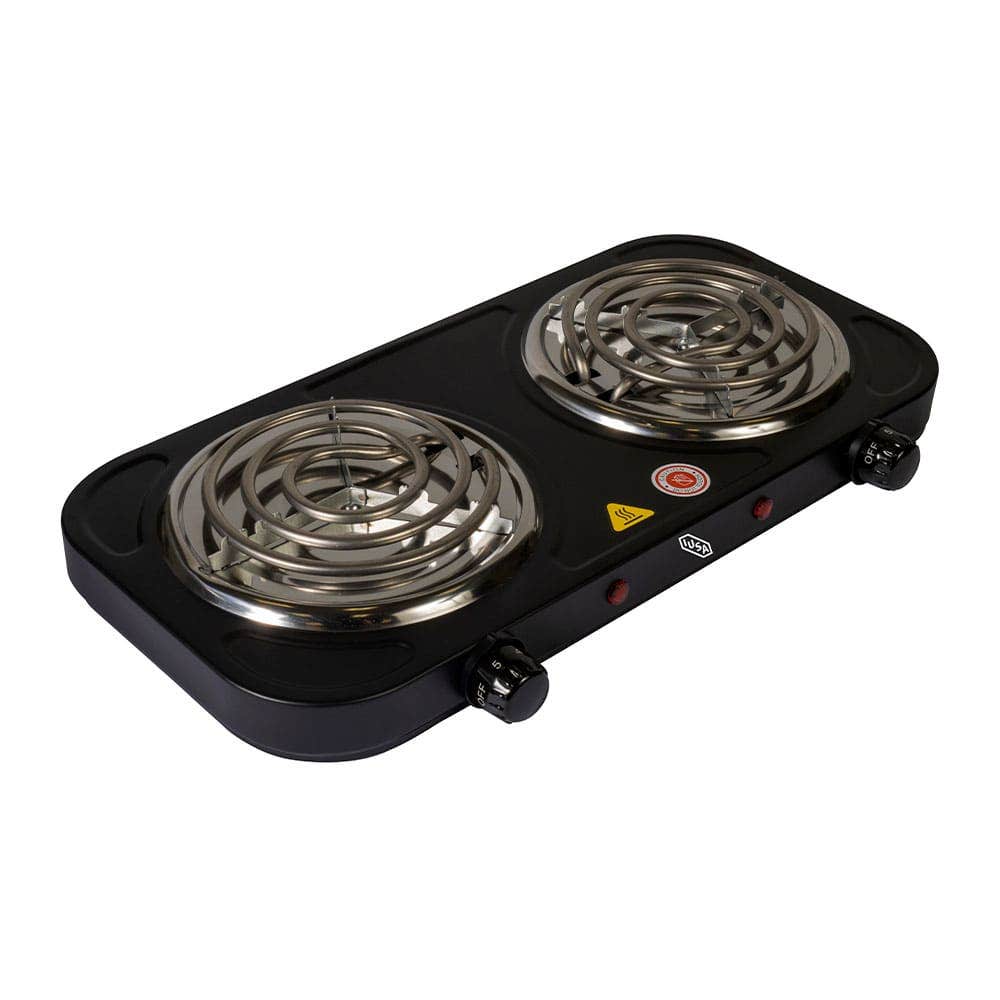 IUSA - Parrilla eléctrica iusa, 2 quemadores de espiral, 2000 w, color negro