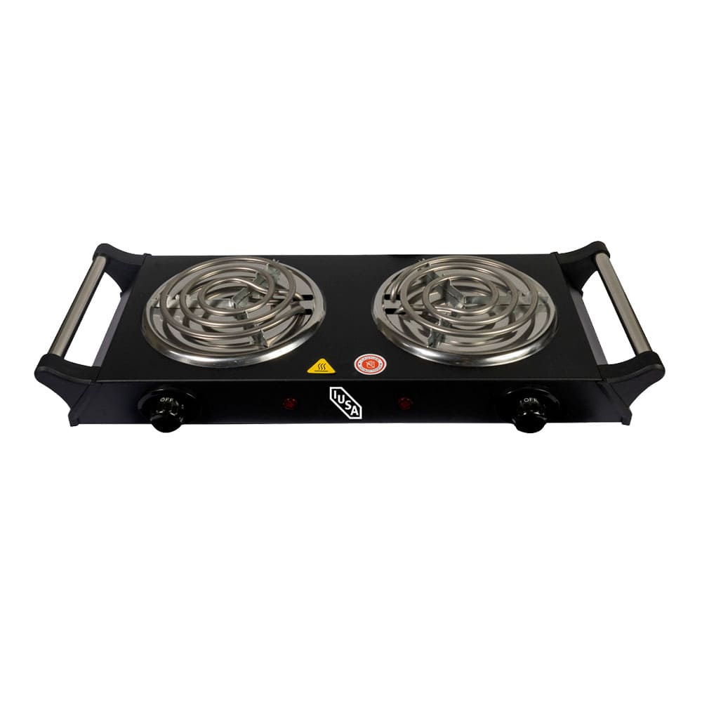 IUSA - Parrilla eléctrica iusa 2 quemadores espiral asa negra 2000w