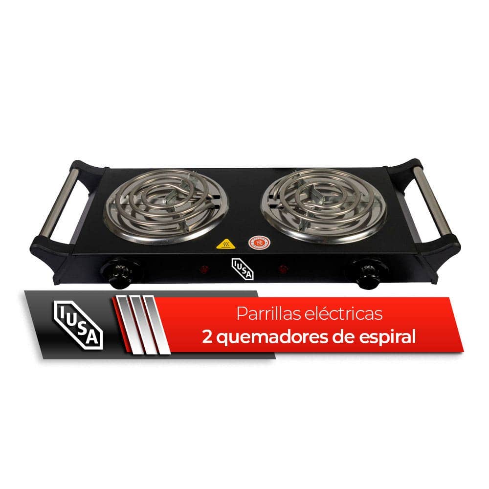 IUSA - Parrilla eléctrica iusa 2 quemadores espiral asa negra 2000w
