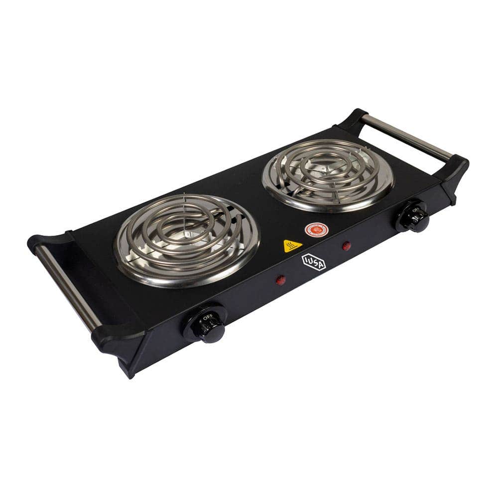 IUSA - Parrilla eléctrica iusa 2 quemadores espiral asa negra 2000w