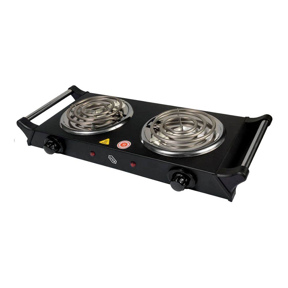 IUSA - Parrilla eléctrica iusa 2 quemadores espiral asa negra 2000w