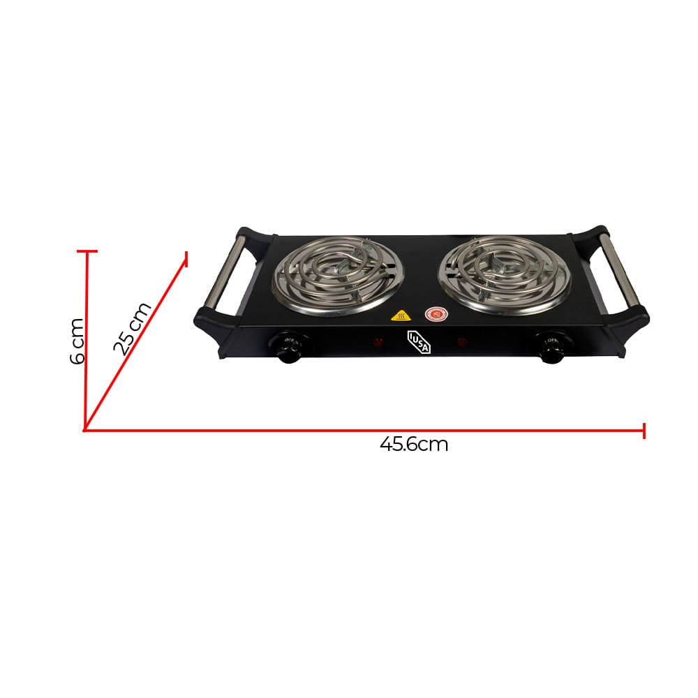 IUSA - Parrilla eléctrica iusa 2 quemadores espiral asa negra 2000w