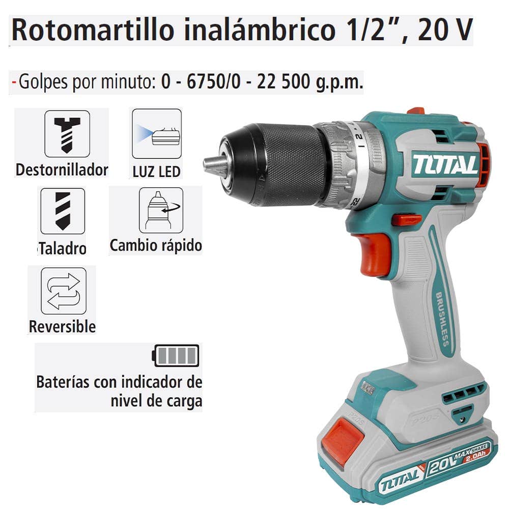 IUSA - Rotomartillo Inalámbrico Total, 1/2”, 20 V.