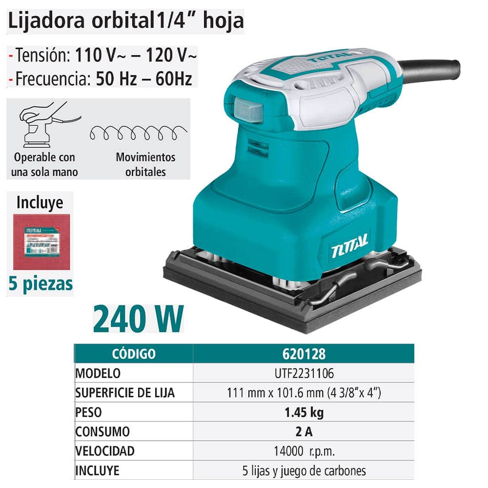 IUSA - Lijadora Orbital Industrial, Total, 1/4”, 240 W.