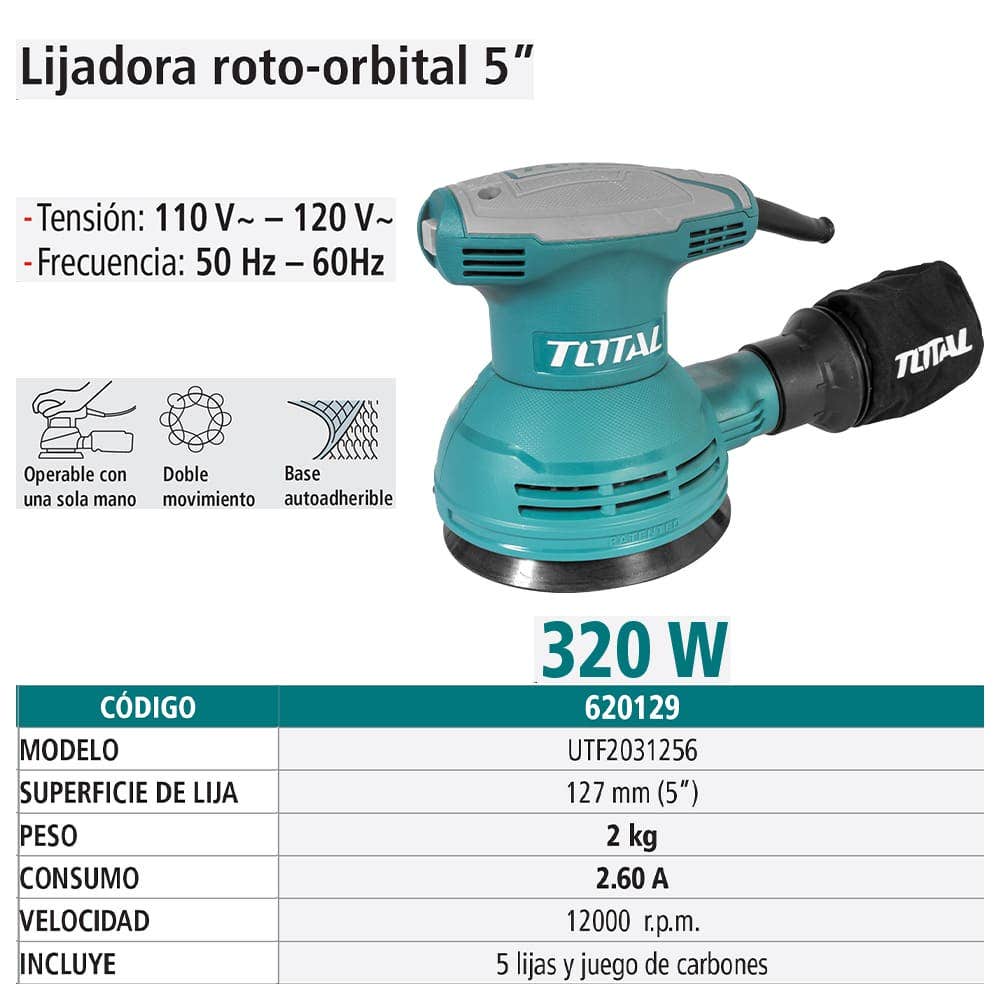 IUSA - Lijadora Roto Orbital Industrial, Total, 5”, 320 W