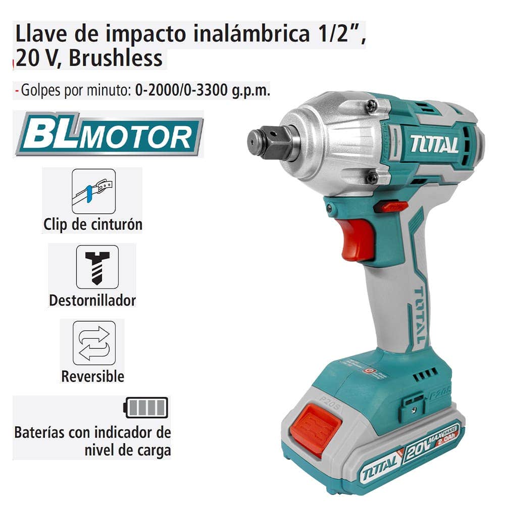 IUSA - Llave de Impacto, Total, 1/2”, 20 V.