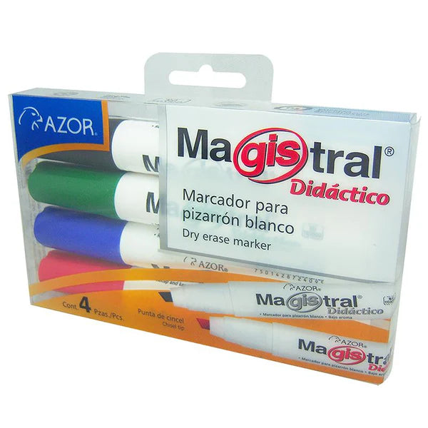 MAGISTRAL - Marcador Magistral Digital Pizarrón Blanco Colores Surtidos Estuche C/4 Pzas