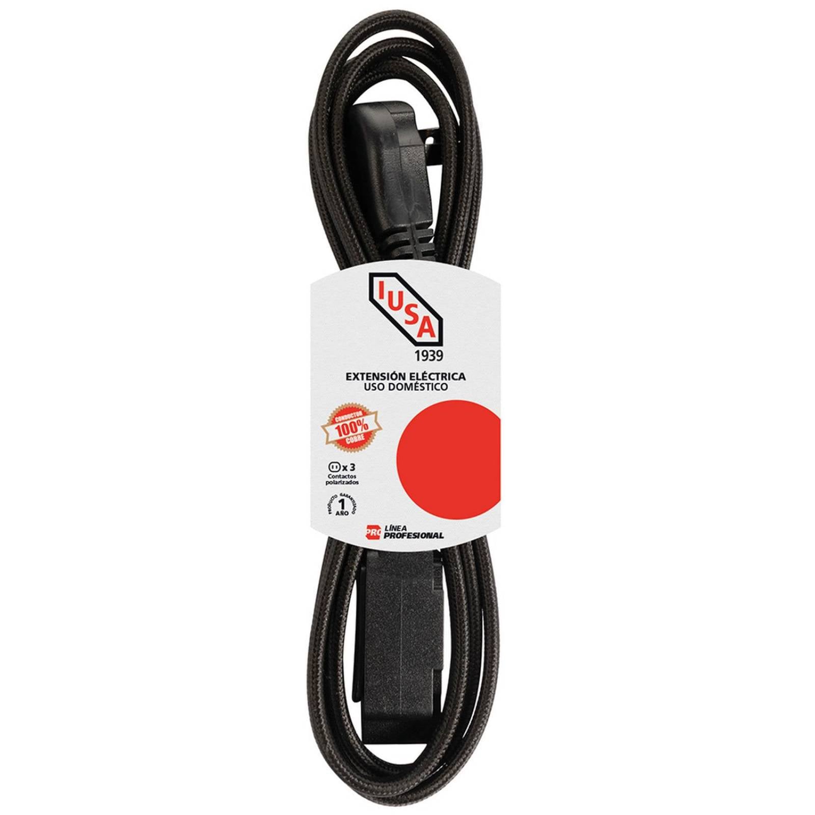 IUSA - Extensión Eléctrica Trenzada IUSA, Color Negro, 16 AWG, 5 m