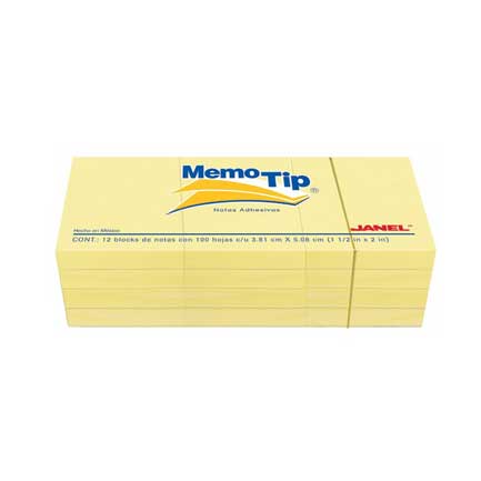 JANEL - NOTAS ADHESIVAS JANEL MEMO TIP 1.5X2 AMARILLA 100H C/12