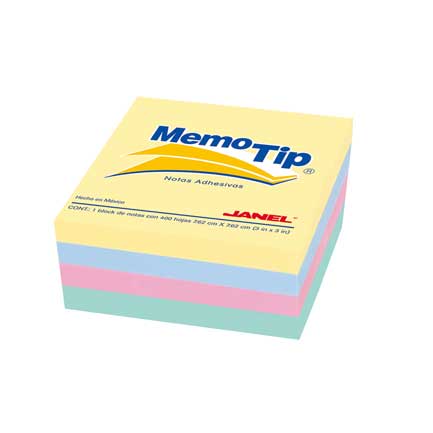 JANEL - NOTAS ADHESIVAS JANEL MEMO TIP MINI CUBO PASTEL 2X2 C/400