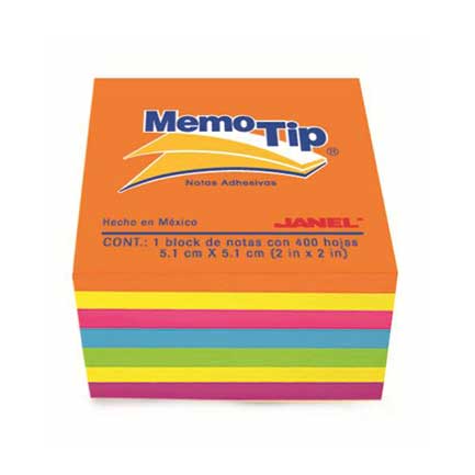 JANEL - NOTAS ADHESIVAS JANEL MEMO TIP MINI CUBO 2X2 NEON C/400