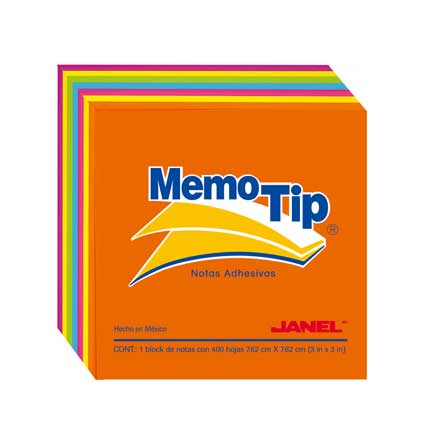 JANEL - PAPELETA JANEL MEMO TIP 54N 3X3 CUBO NEON C/400