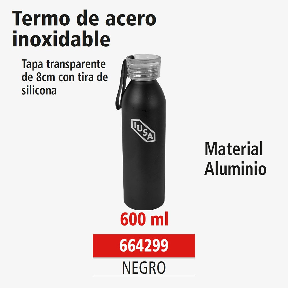 IUSA - Botella térmica iusa de acero inoxidable, 600 ml, color negro