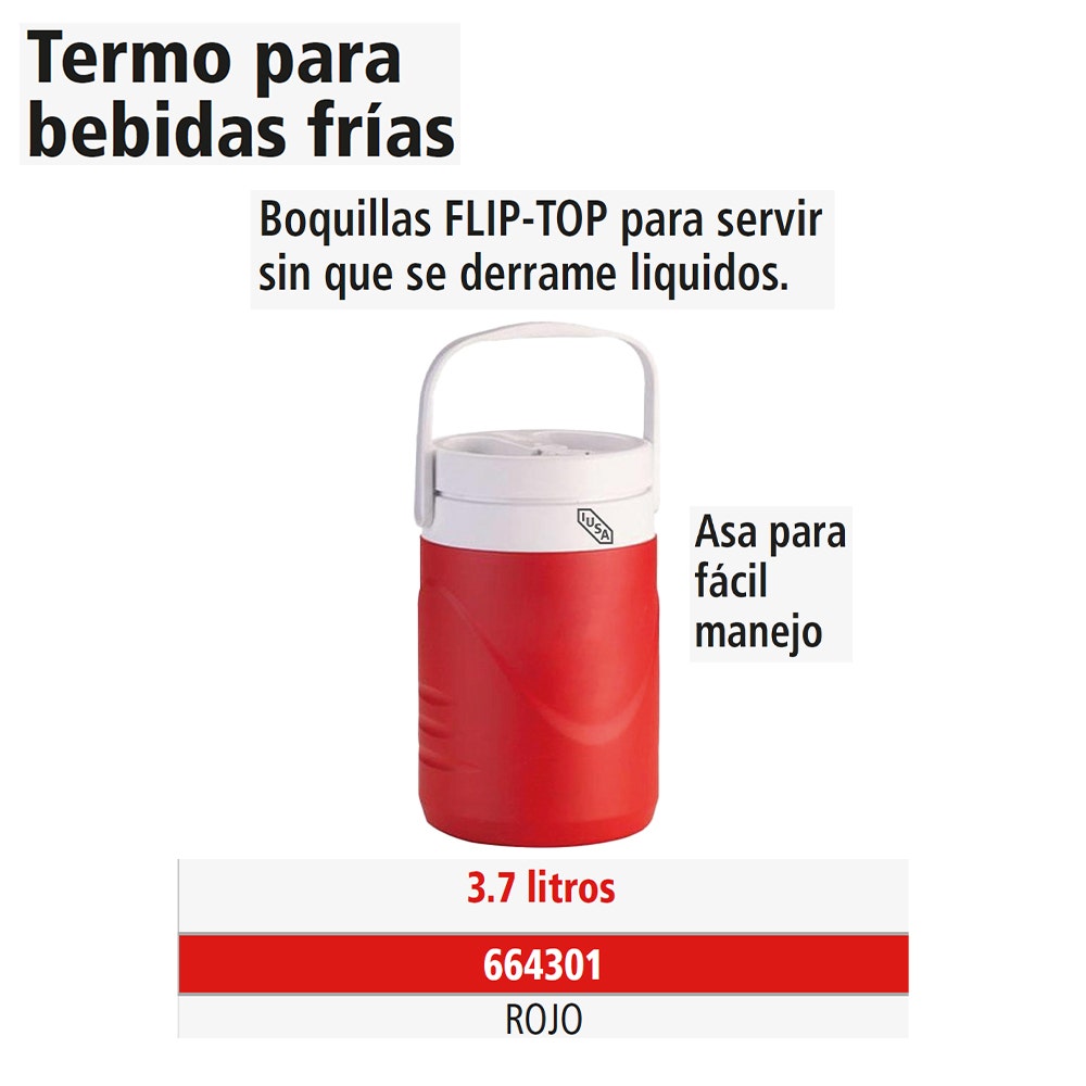 IUSA - Botella para bebidas frías iusa, 1 gal., con asa, color rojo