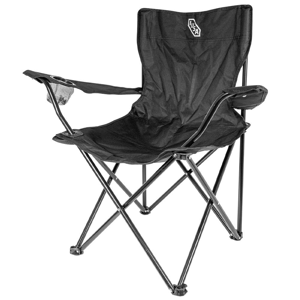 IUSA - Silla portátil plegable con portavasos color negro IUSA