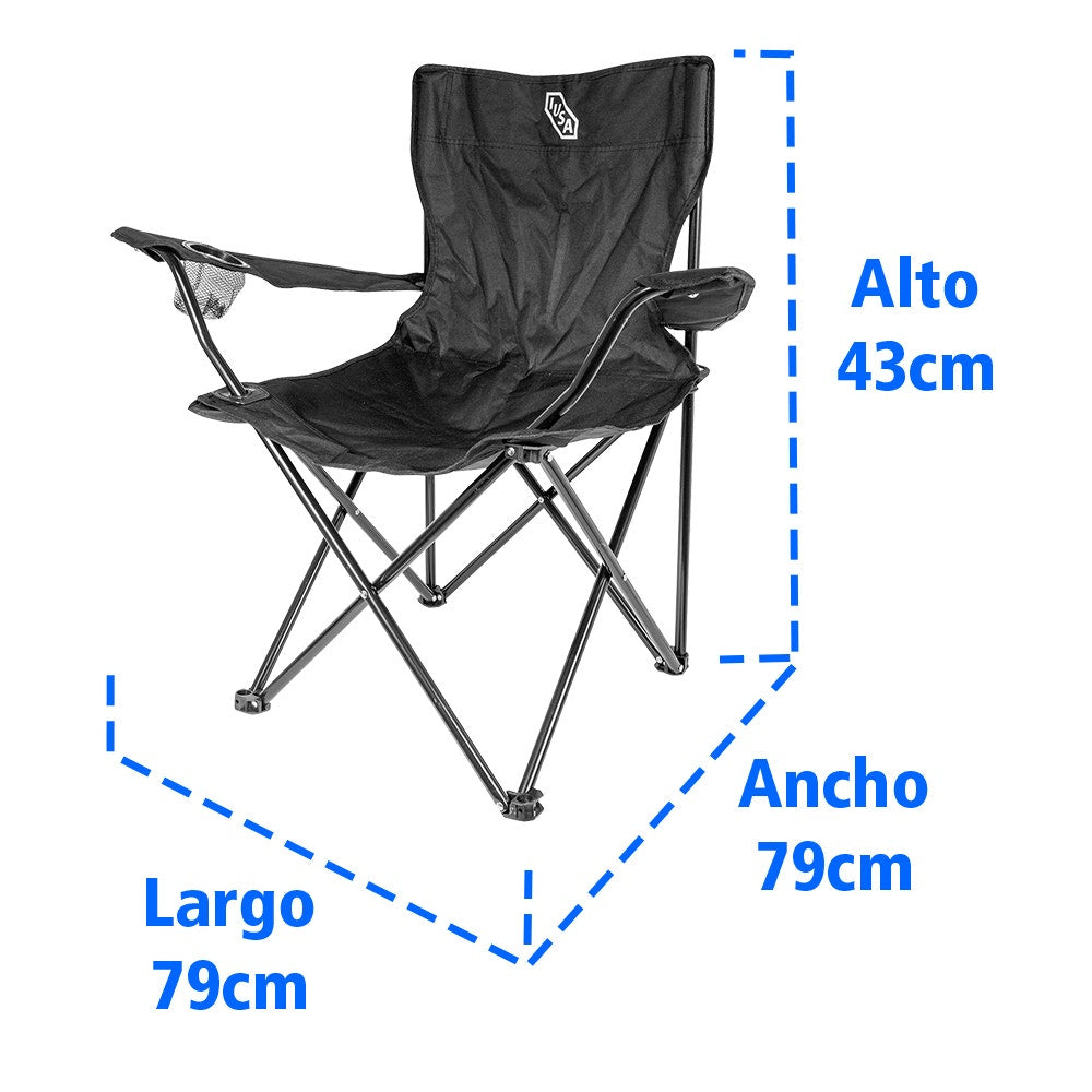 IUSA - Silla portátil plegable con portavasos color negro IUSA