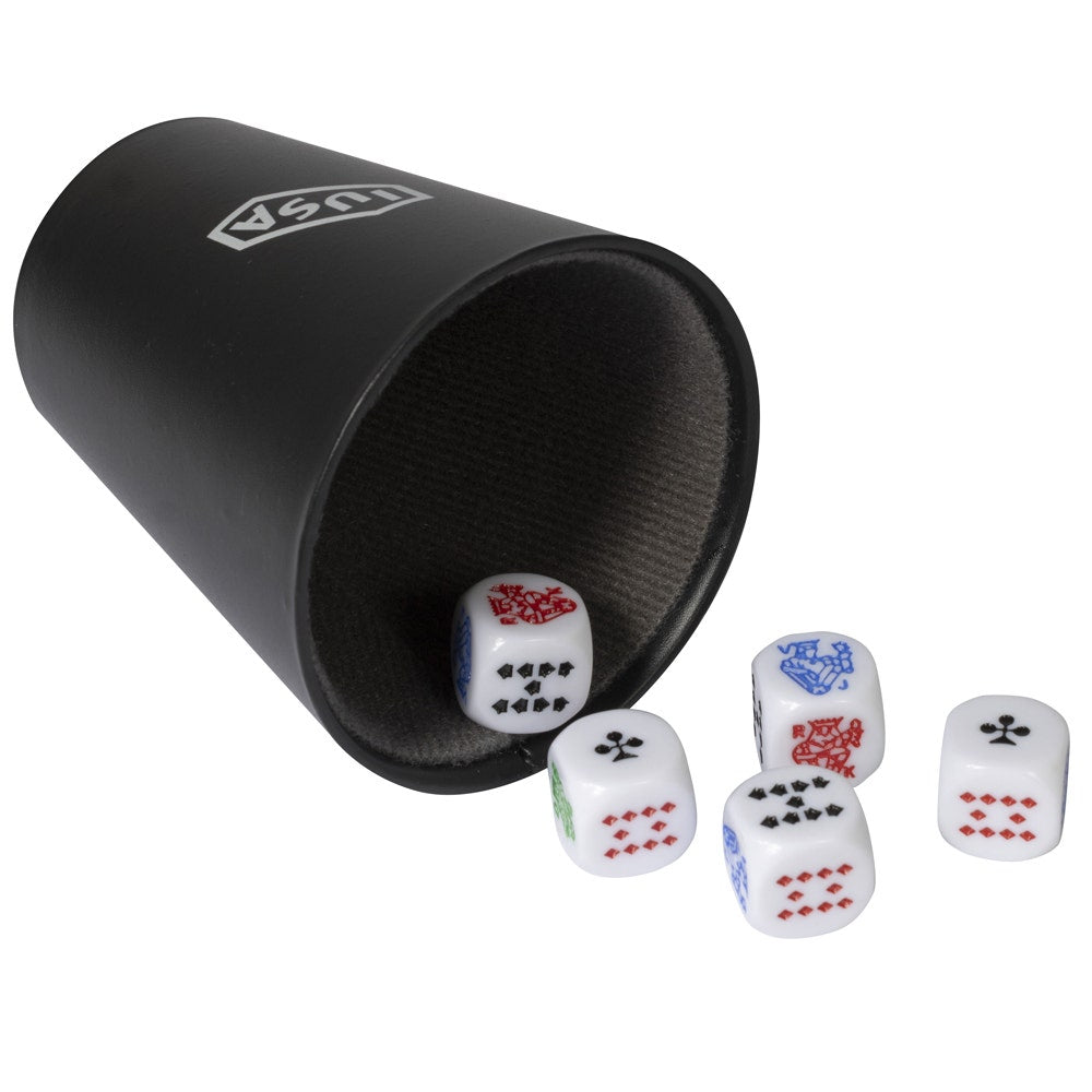 IUSA - Cubilete para juegos de dados, de cuero, con 5 dados IUSA