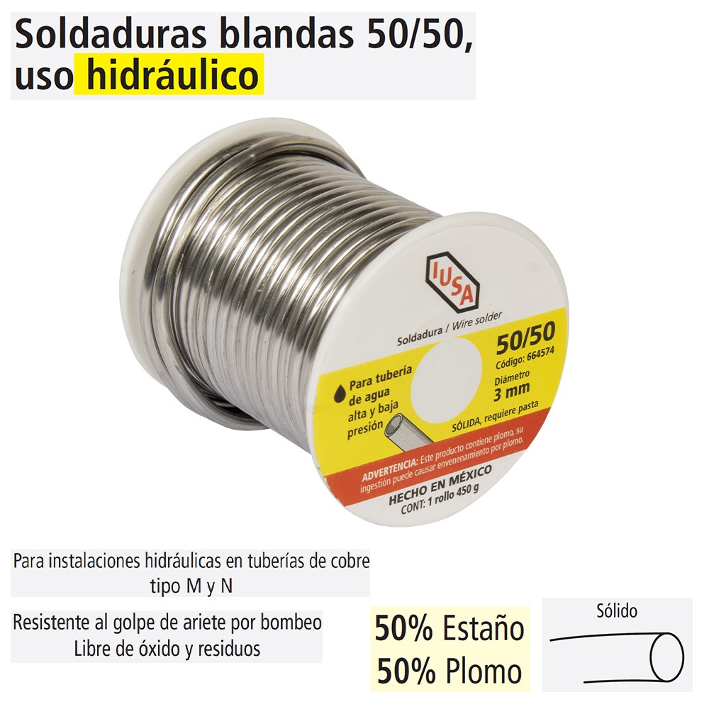 IUSA - Soldadura blanda 50/50 para uso hidráulico