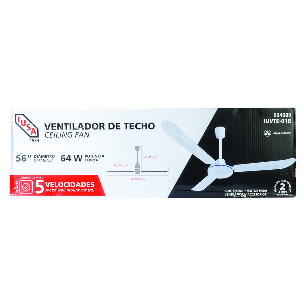 IUSA - Ventilador de techo 56 pulgadas 64w 5 velocidades