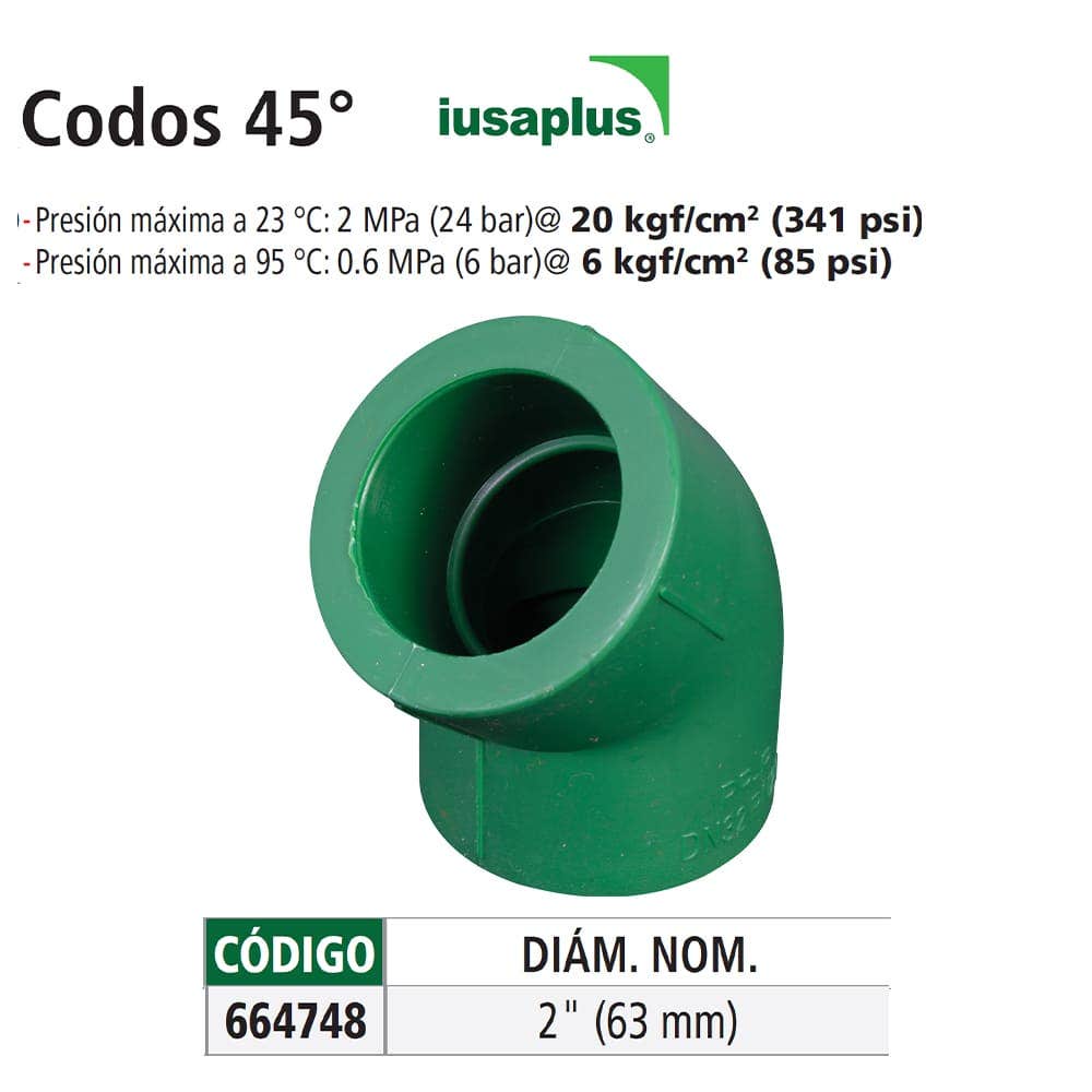 IUSA - Codo de ppr 45º iusaplus 63 mm