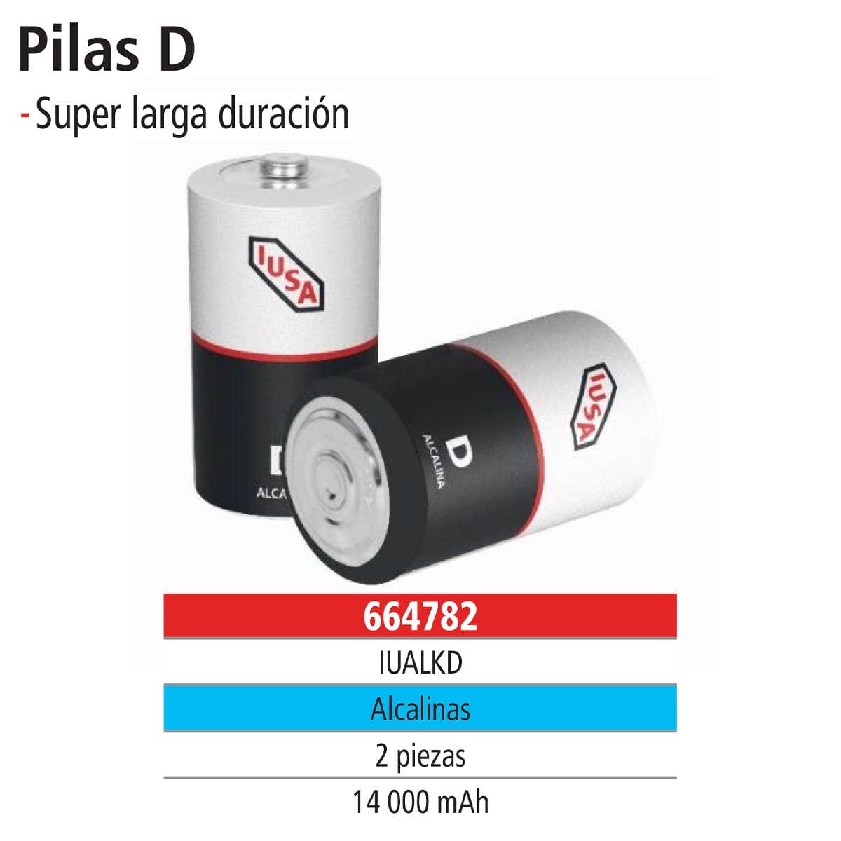 IUSA - Pilas alcalinas tipo D IUSA 2 piezas