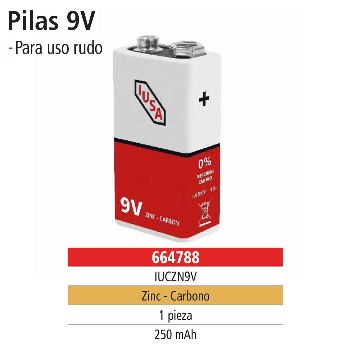 IUSA - Pilas zinc - carbón tipo 9v