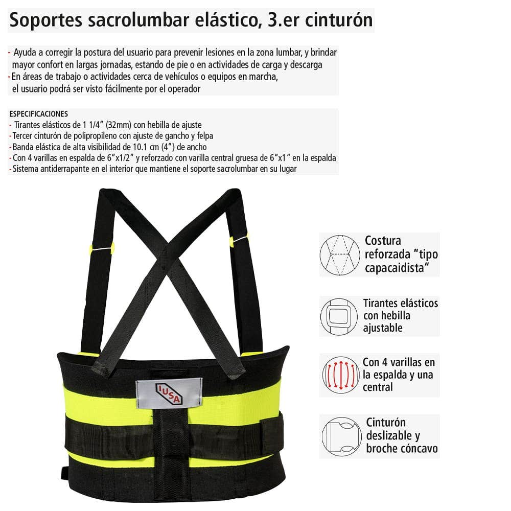 IUSA - Faja sacrolumbar de alta visibilidad, talla XL, IUSA