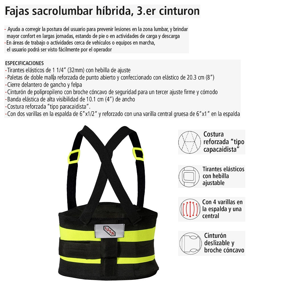 IUSA - Faja sacrolumbar con malla y tercer cinturón, talla XG, IUSA