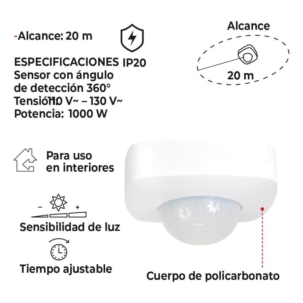 IUSA - Sensor de movimiento para techo 20 m, IUSA