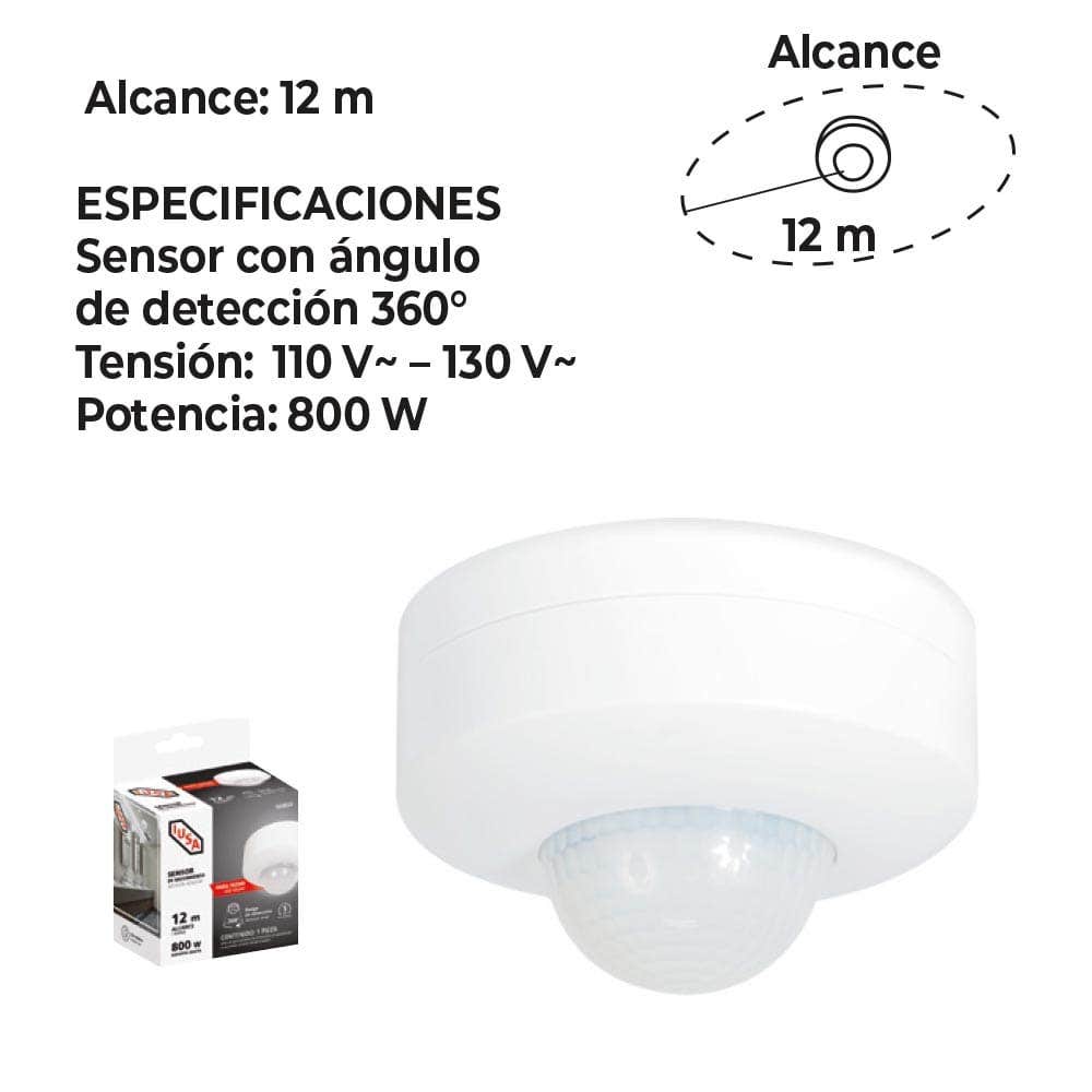 IUSA - Sensor de movimiento para techo 12 m, IUSA