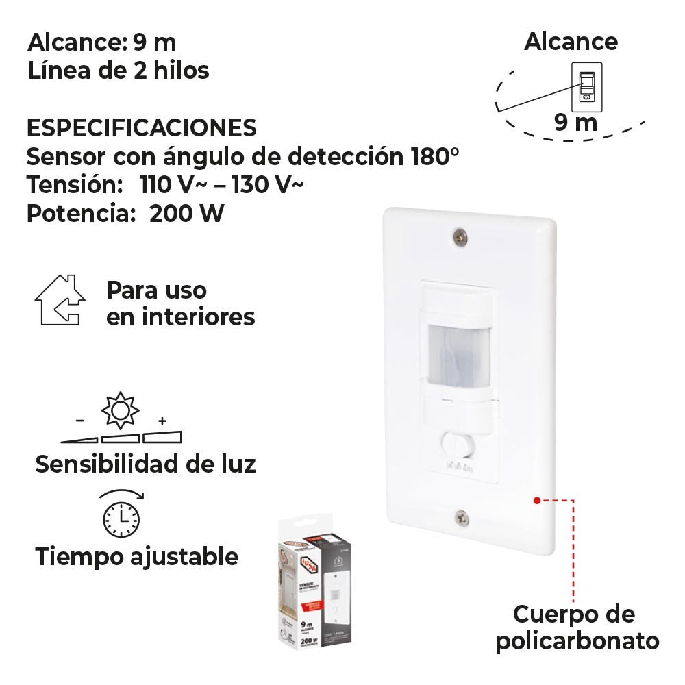 IUSA - Sensor de movimiento con interruptor de pared IUSA