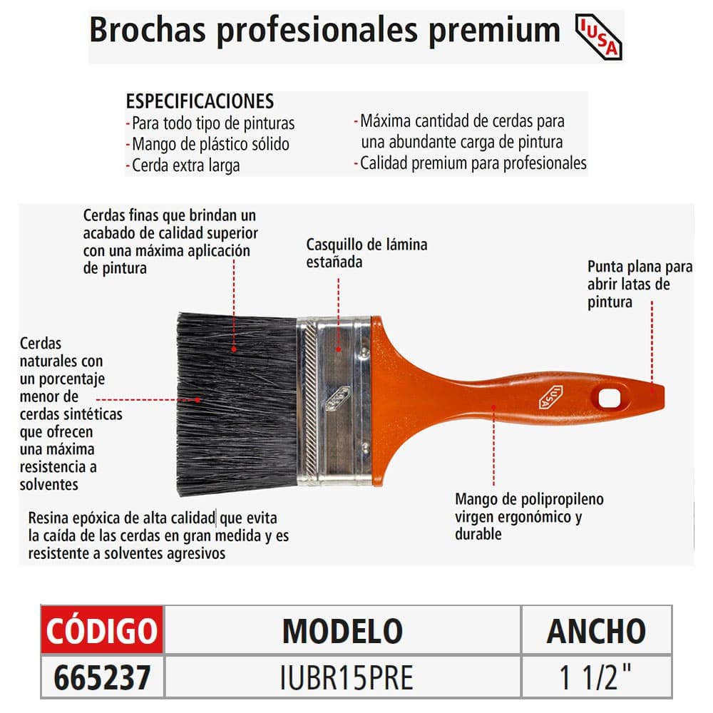 IUSA - Brocha Profesional Premium, 1 1/2", IUSA