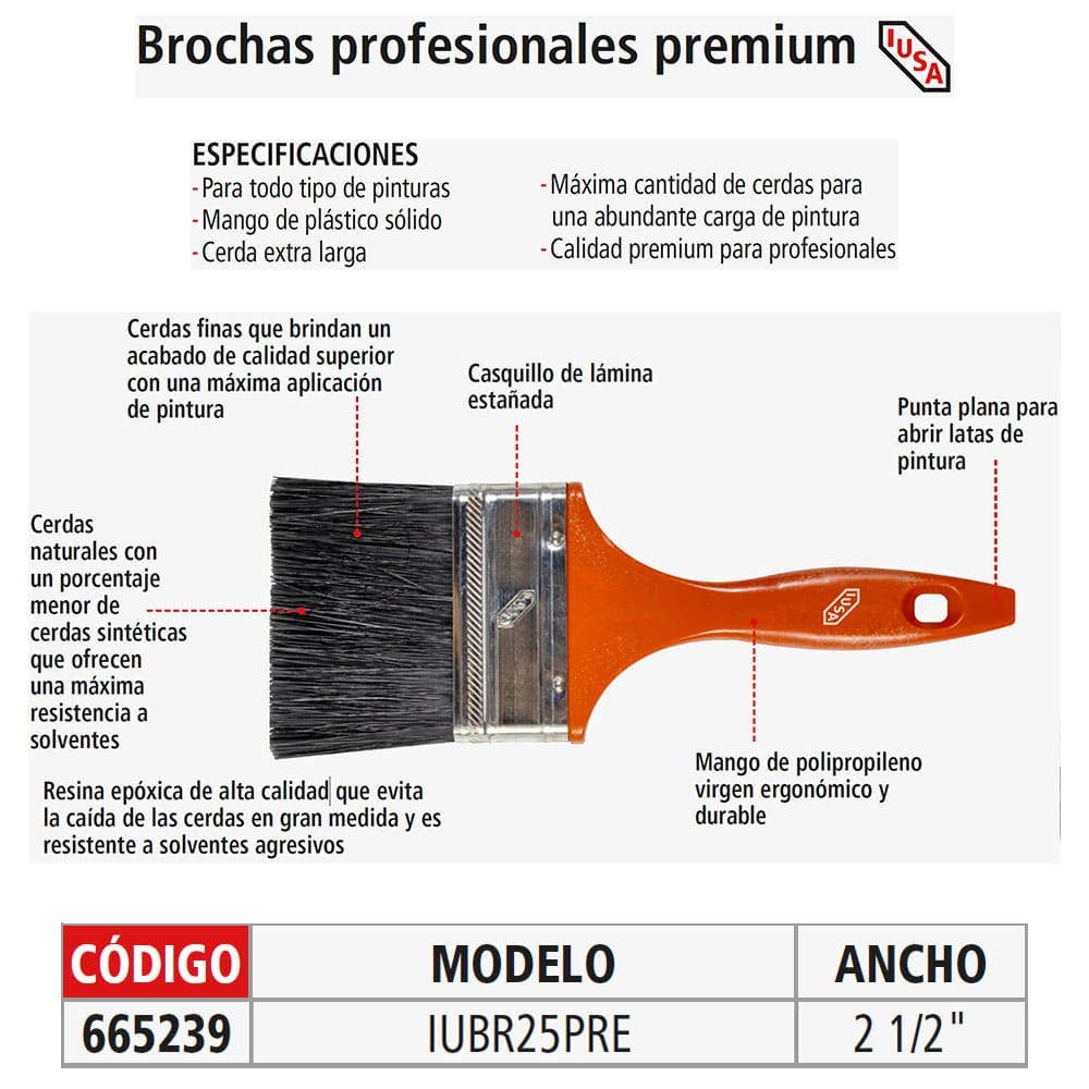 IUSA - Brocha Profesional Premium, 2 1/2", IUSA