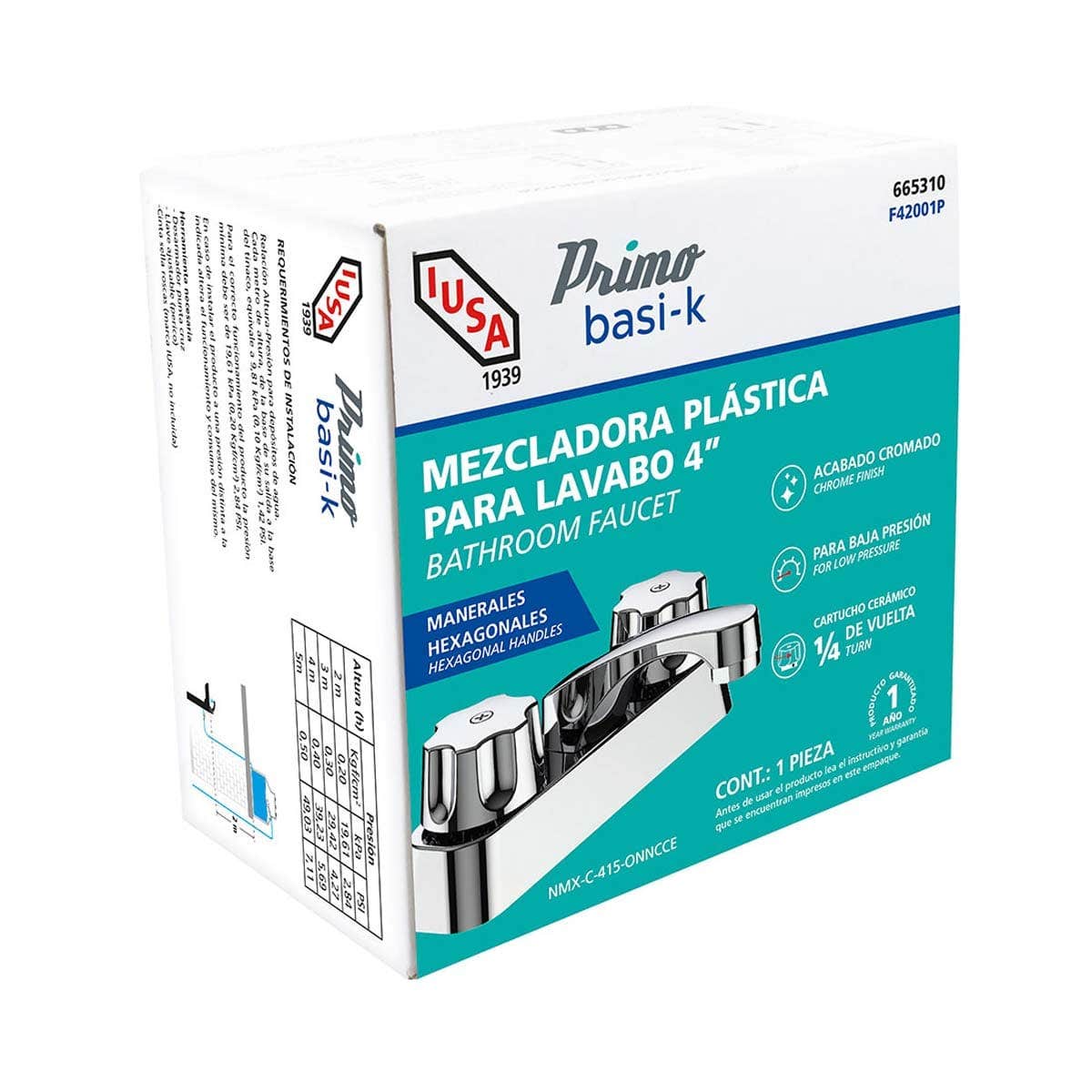 IUSA - Mezcladora ABS para Lavabo, Manerales Hexagonales, Primo Basi-k, IUSA