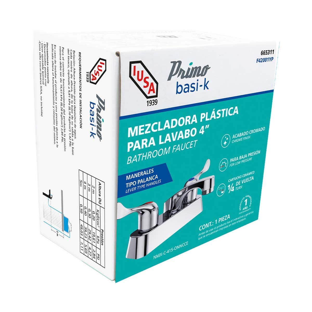 IUSA - Mezcladora ABS para Lavabo, Manerales de Palanca, Primo Basi-k, IUSA