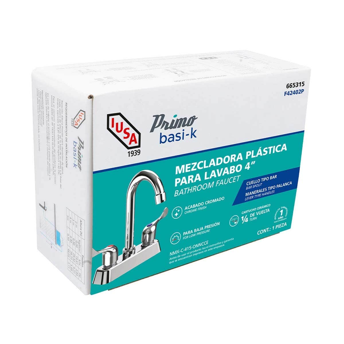 IUSA - Mezcladora ABS para Lavabo, Cuello Tipo Bar, Manerales de Palanca, Primo Basi-k, IUSA