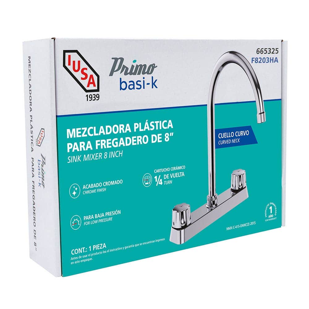 IUSA - Mezcladora ABS para Cocina, Cuello Curvo, Manerales Hexagonales, Primo Basi-k, IUSA