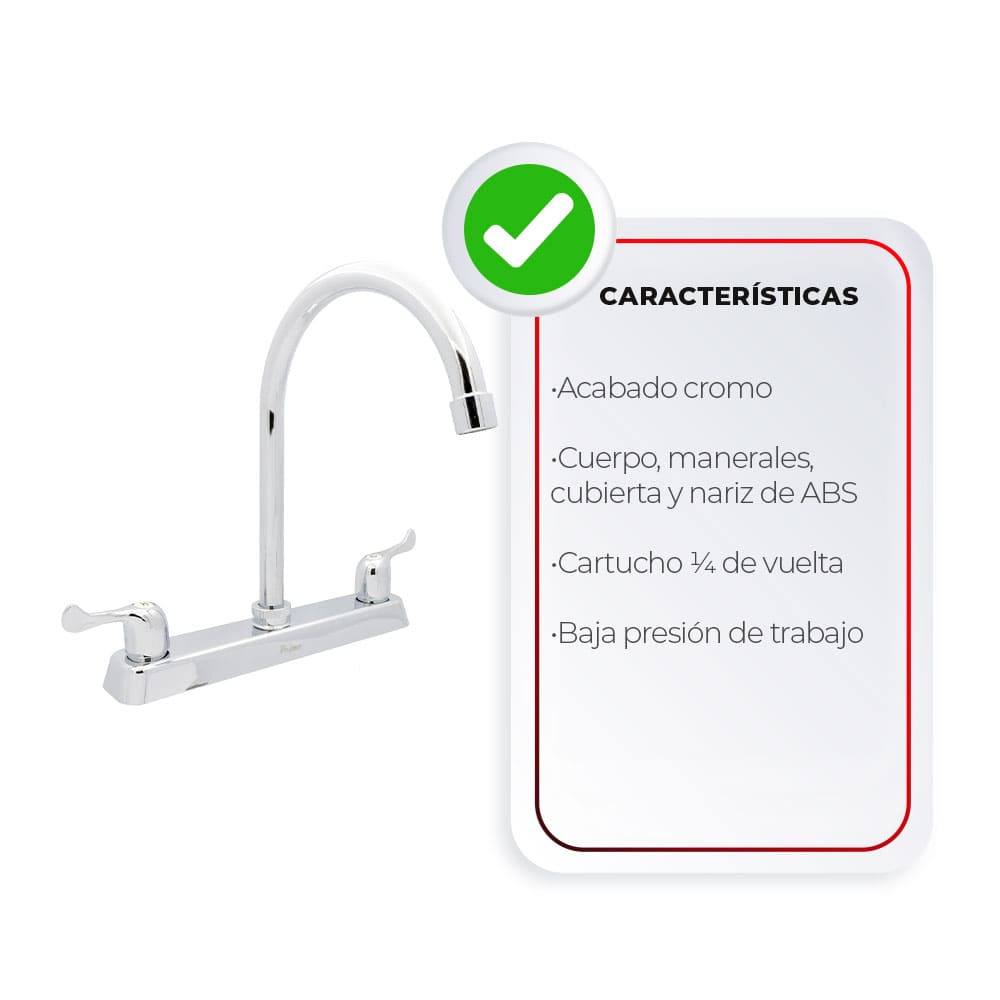 IUSA - Mezcladora ABS para Cocina, Cuello Curvo, Manerales de Palanca, Primo Basi-k, IUSA