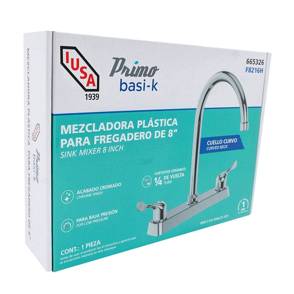 IUSA - Mezcladora ABS para Cocina, Cuello Curvo, Manerales de Palanca, Primo Basi-k, IUSA