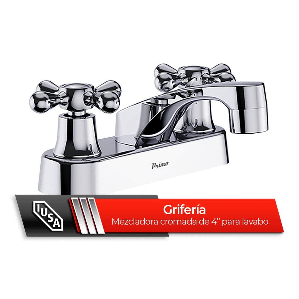 IUSA - Mezcladora de 4” para Lavabo con Manerales de Cruceta, Primo Esencial, IUSA