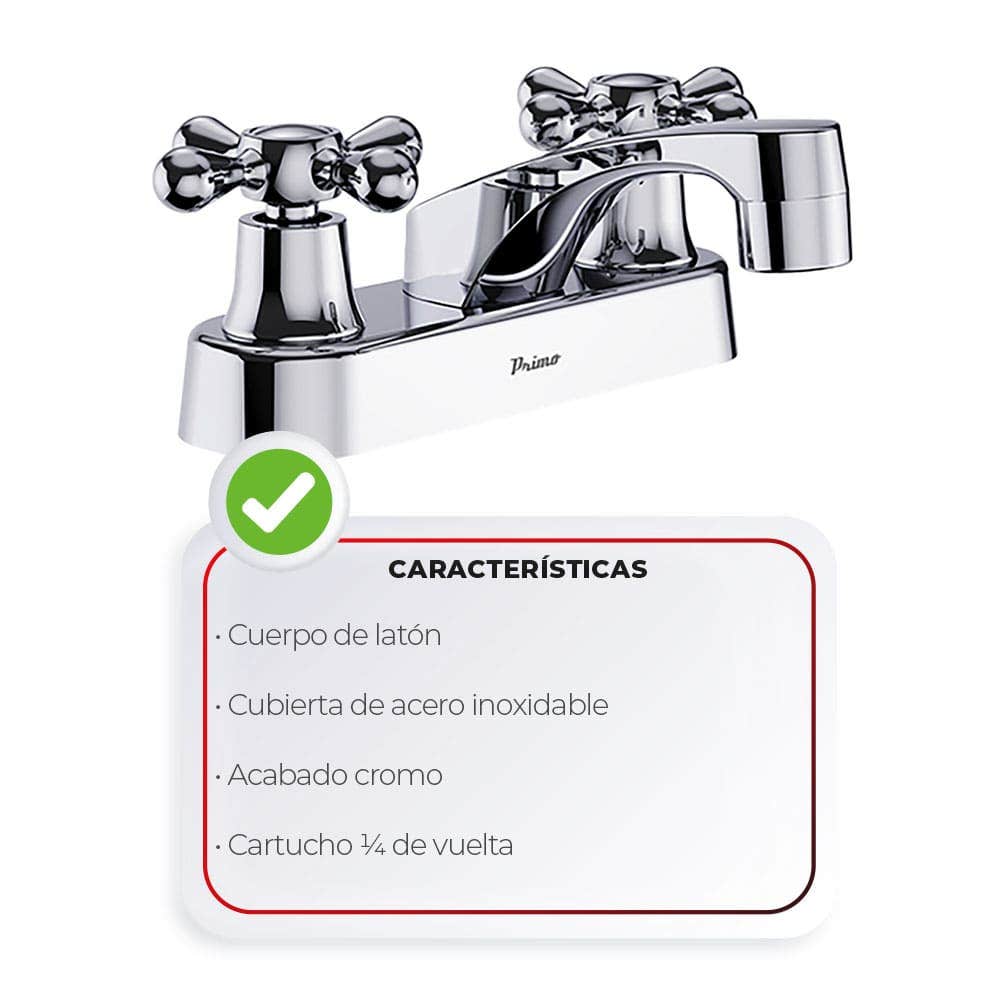 IUSA - Mezcladora de 4” para Lavabo con Manerales de Cruceta, Primo Esencial, IUSA