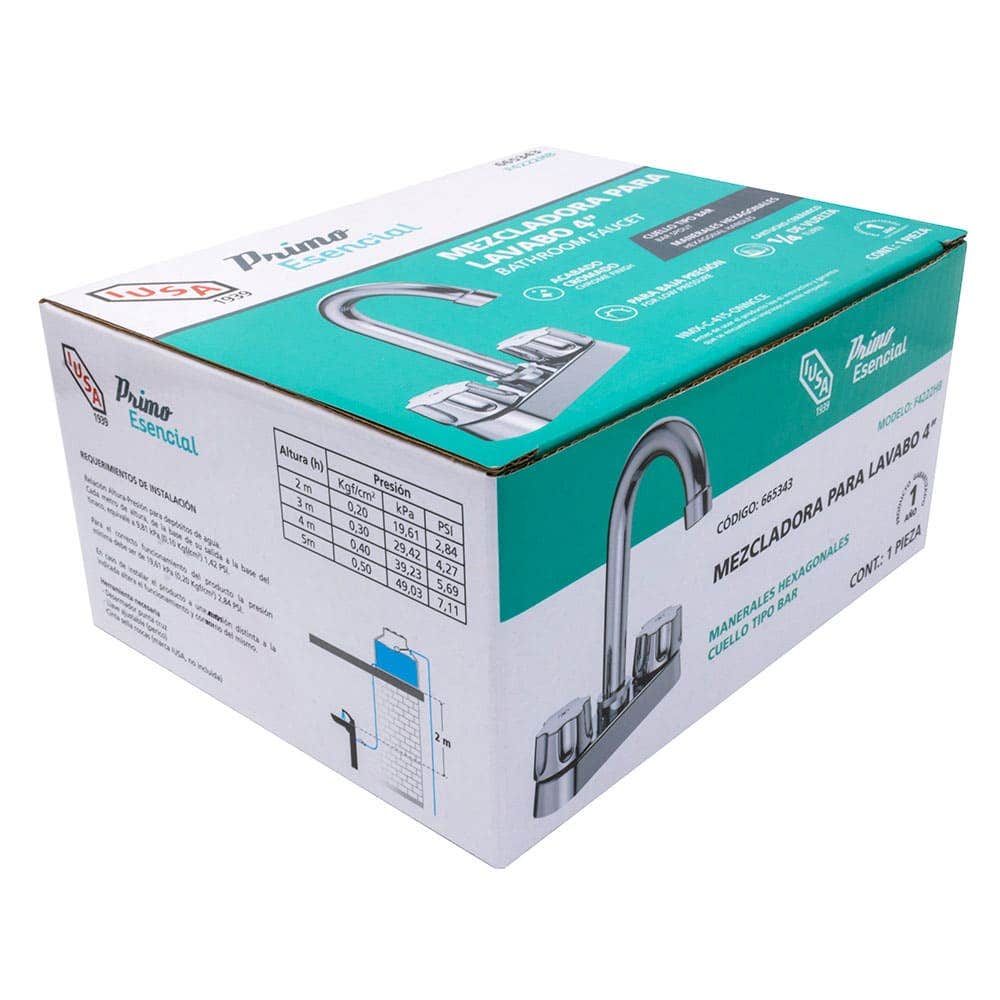 IUSA - Mezcladora de 4” para Lavabo con Manerales Hexagonales, Primo Esencial, IUSA