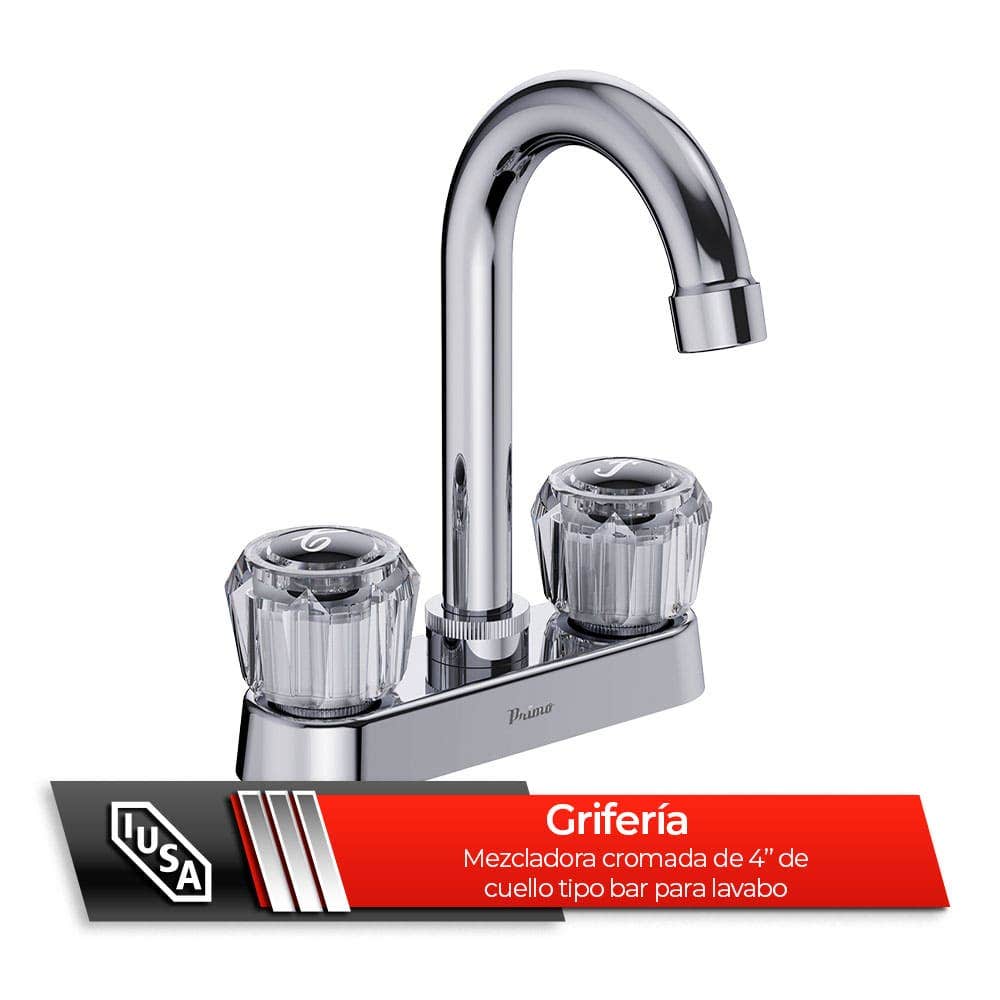 IUSA - Mezcladora de 4” para Lavabo con Manerales de Acrílico, Primo Esencial, IUSA