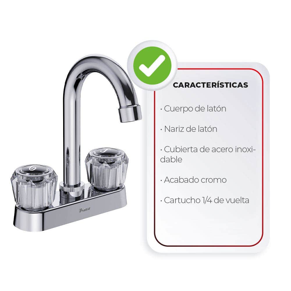 IUSA - Mezcladora de 4” para Lavabo con Manerales de Acrílico, Primo Esencial, IUSA