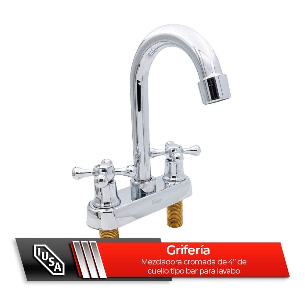 IUSA - Mezcladora de 4” para Lavabo con Manerales de Cruceta, Primo Esencial, IUSA 