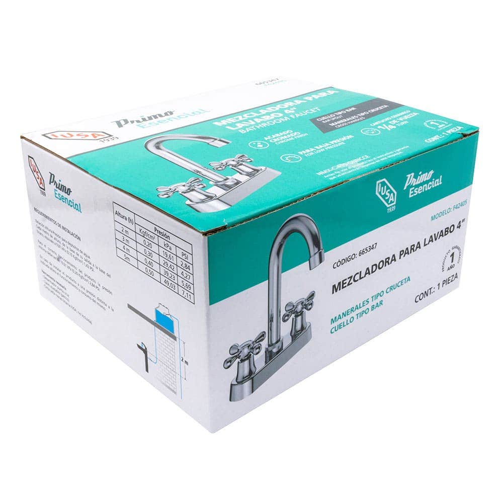 IUSA - Mezcladora de 4” para Lavabo con Manerales de Cruceta, Primo Esencial, IUSA 
