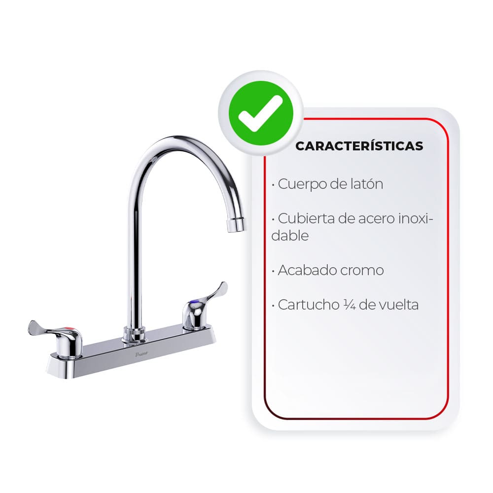 IUSA - Mezcladora de 8” para Cocina con Manerales de Palanca, Primo Esencial, IUSA